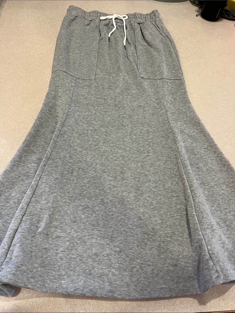 Gray Drawstring Waist Maxi Skirt